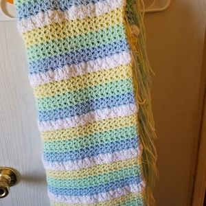 Pretty Crocheted Yellow, White, Green, and Blue Bl